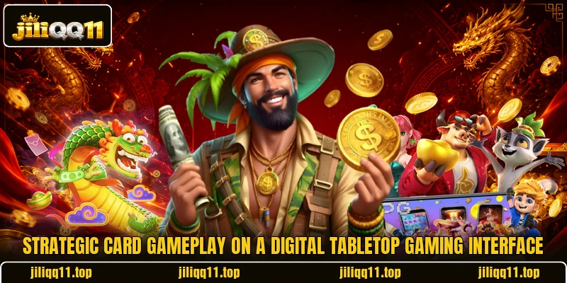 Strategic card gameplay on a digital tabletop gaming interface Strategic card gameplay on a digital tabletop gaming interface
